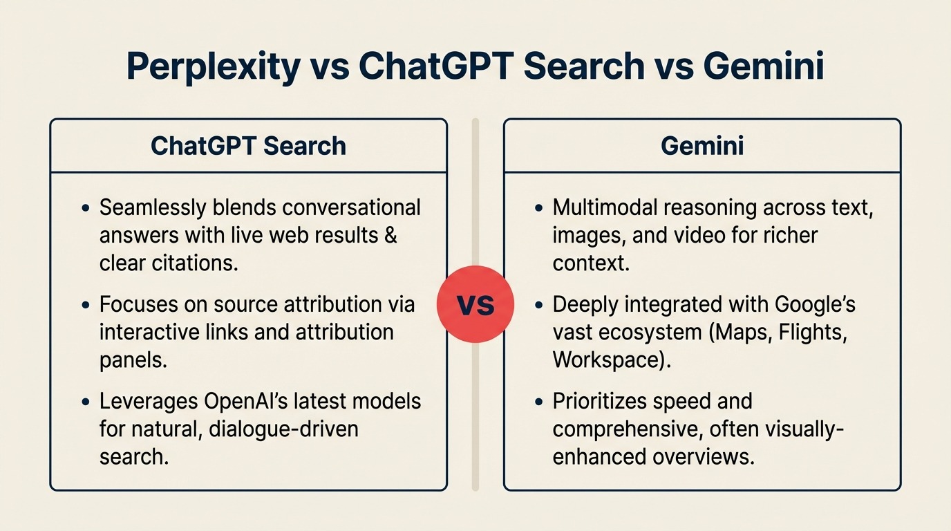 Perplexity vs ChatGPT Search vs Gemini: AI Research Tools for Executives in 2026