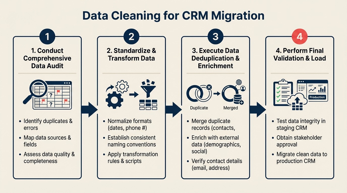 Data Cleaning for CRM Migration: Deduplication, Normalization, Enrichment
