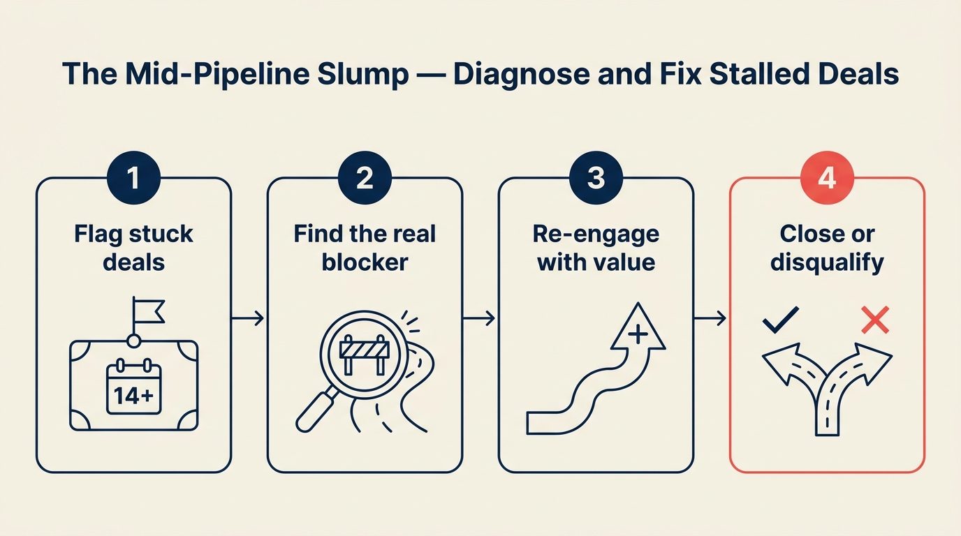 The mid-pipeline slump — 4 steps to diagnose and fix stalled deals