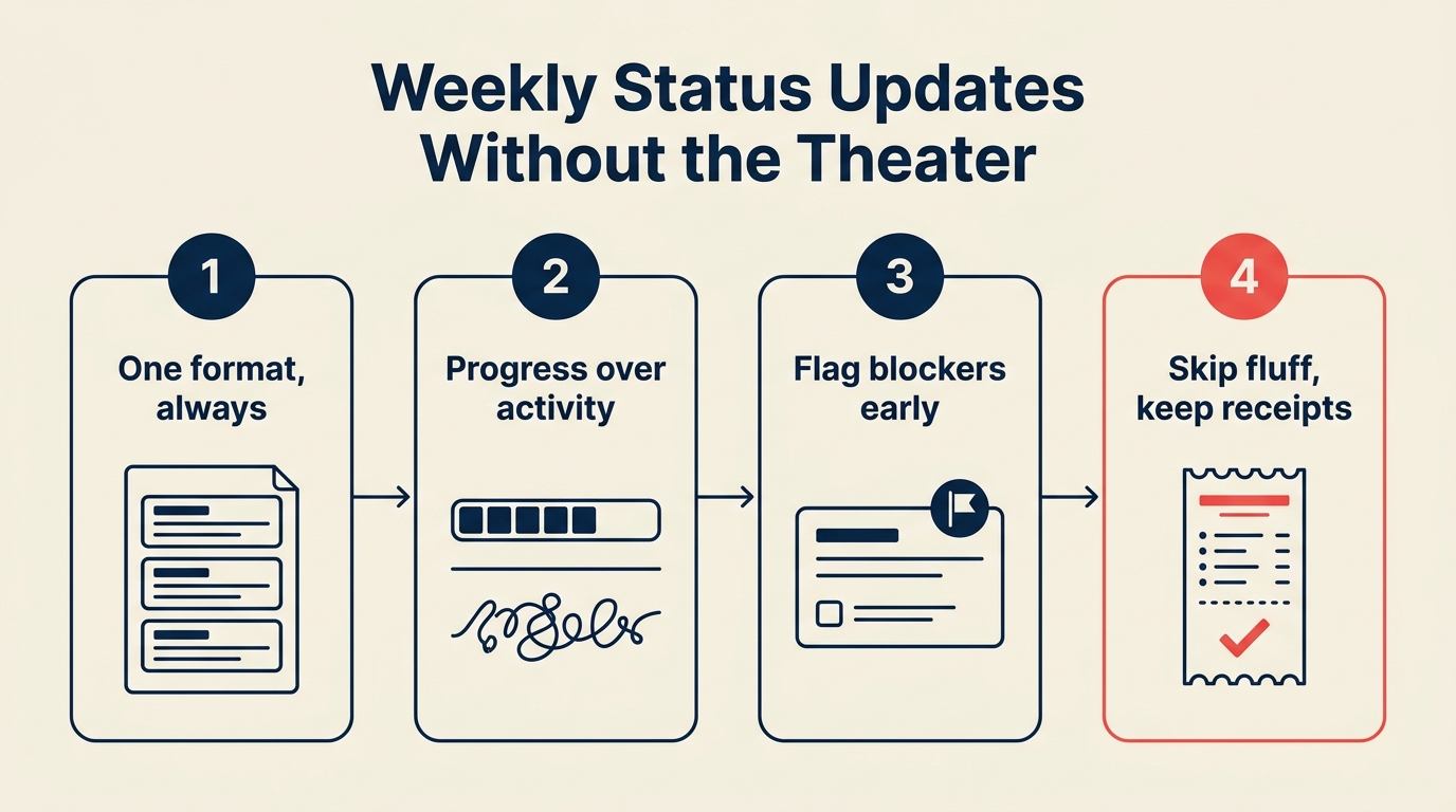 Weekly status updates without the theater — 4-step format that cuts noise