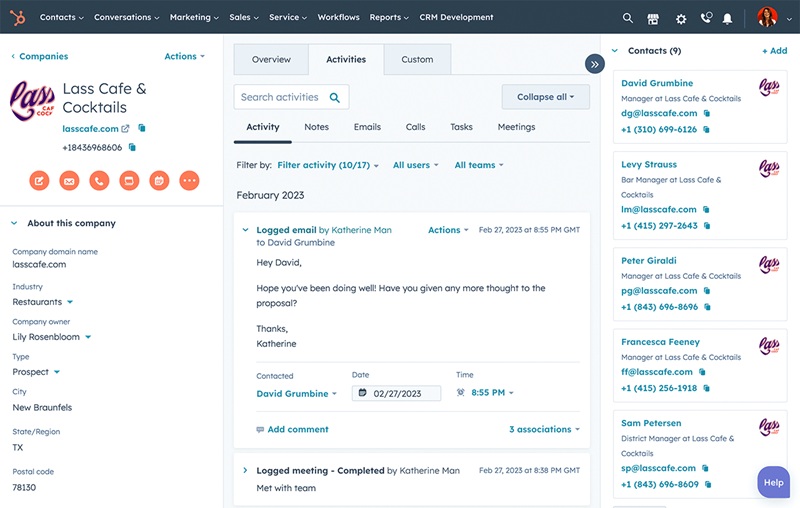 Hubspot Contact Information (Source Image: Hubspot's official website)