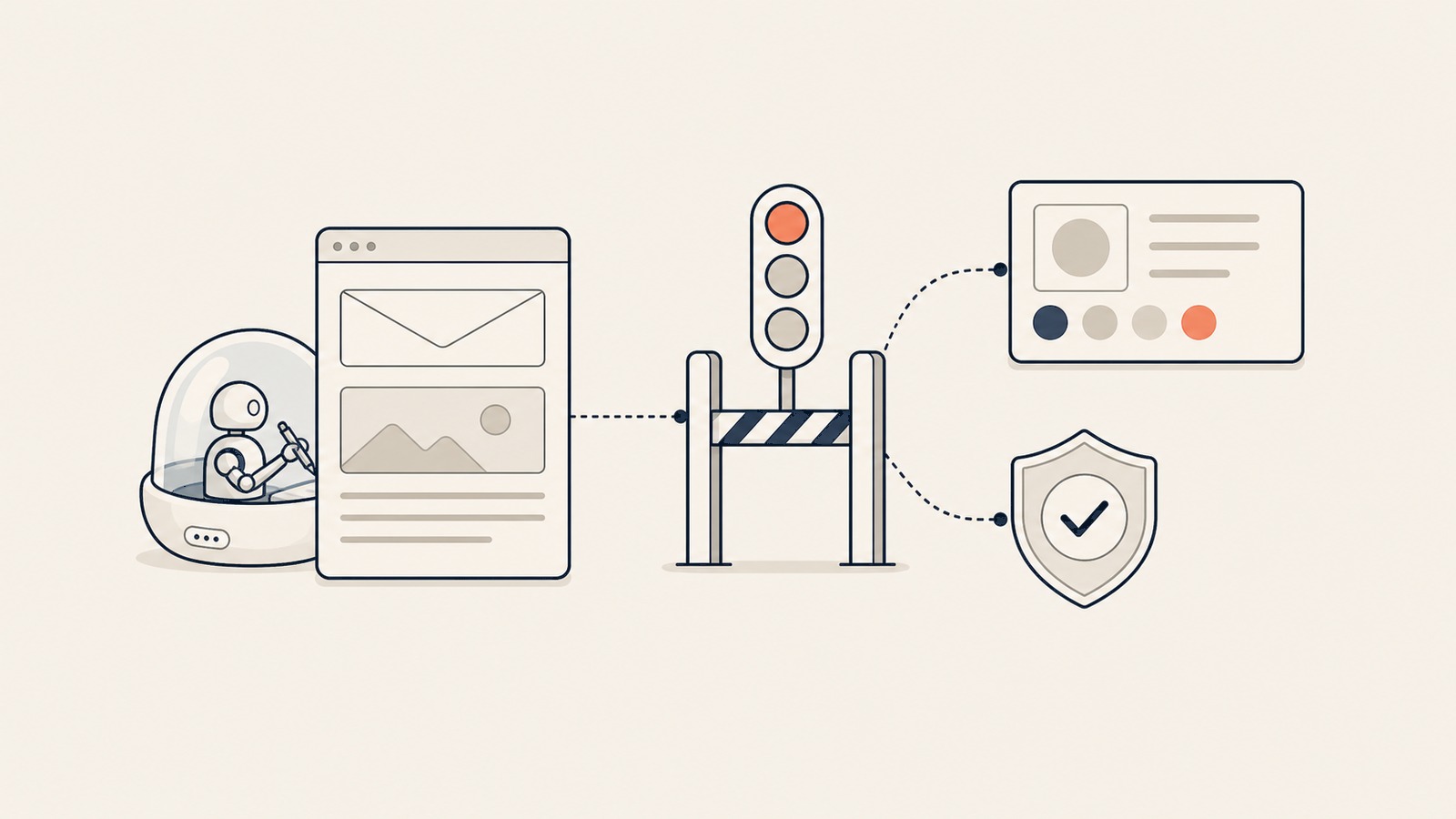AI Email Marketing Agent: visual en línea mostrando la compuerta de aprobación de marca