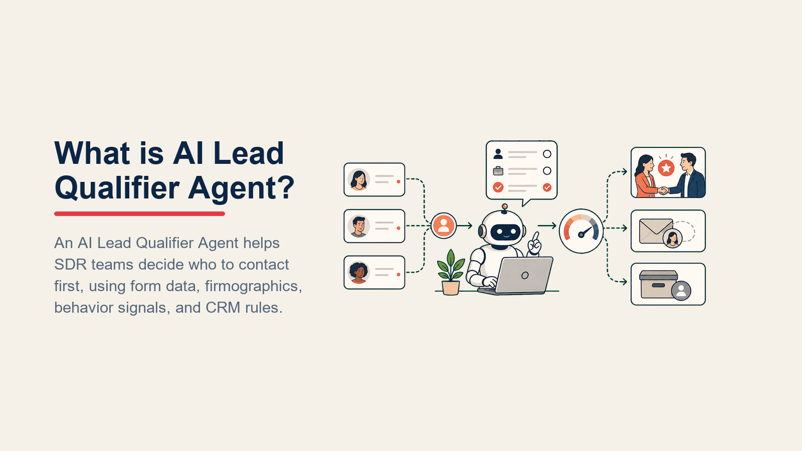 AI Lead Qualifier Agent lens turning inbound and CRM signals into a scored lead and routing decision