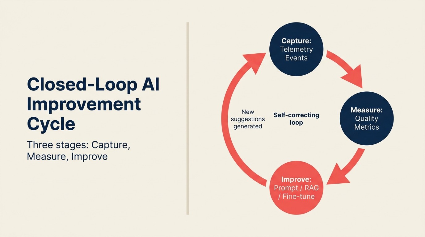 Closed-Loop AI Improvement Cycle: three stages - Capture, Measure, Improve