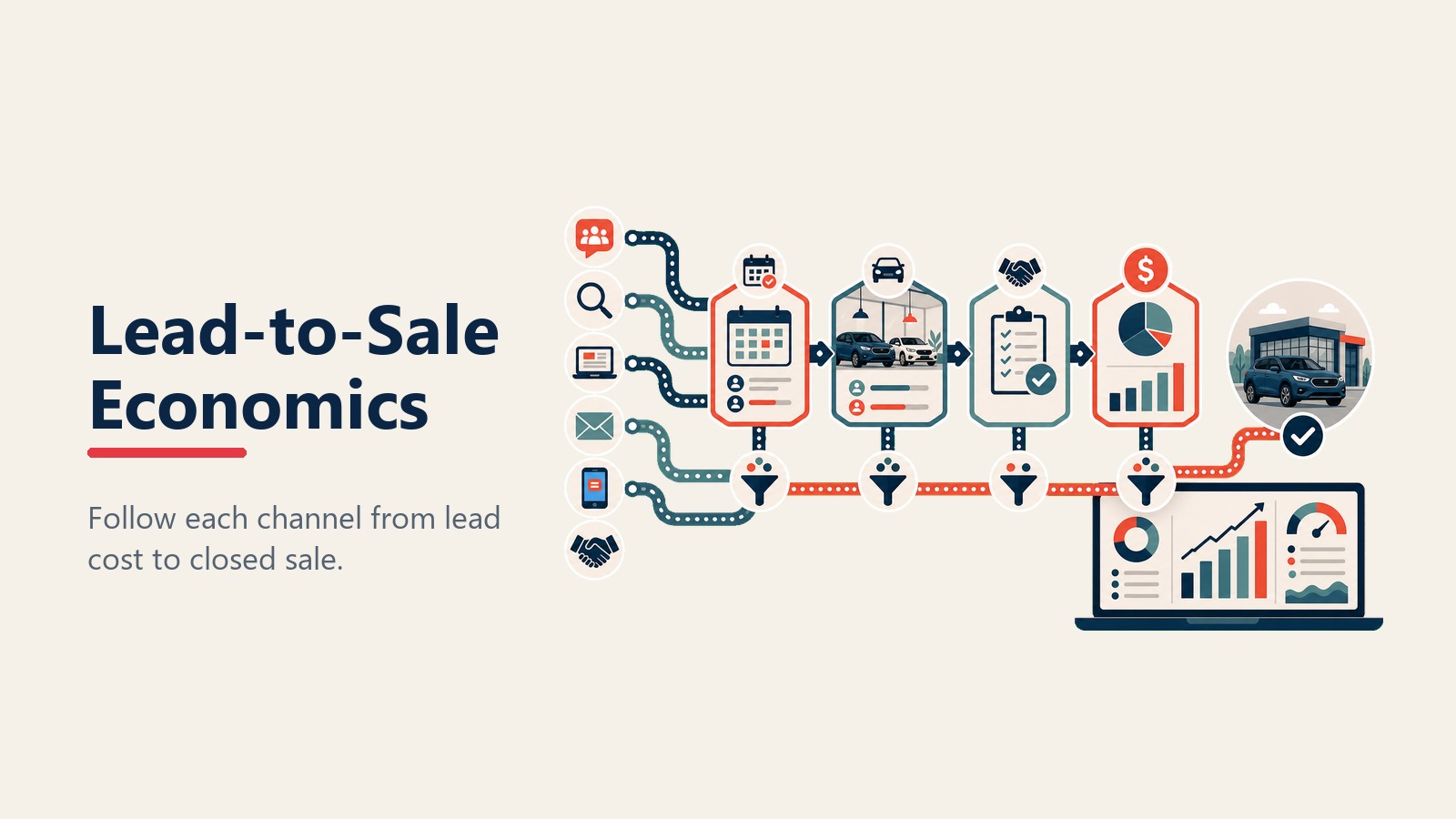Lead-to-sale economics by channel for automotive dealerships