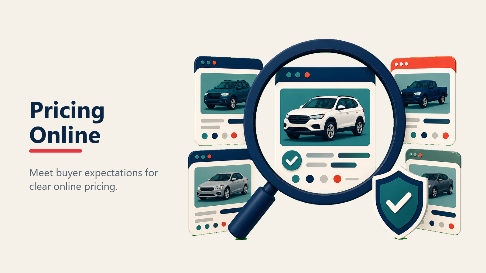 Online automotive pricing clarity across dealership vehicle cards