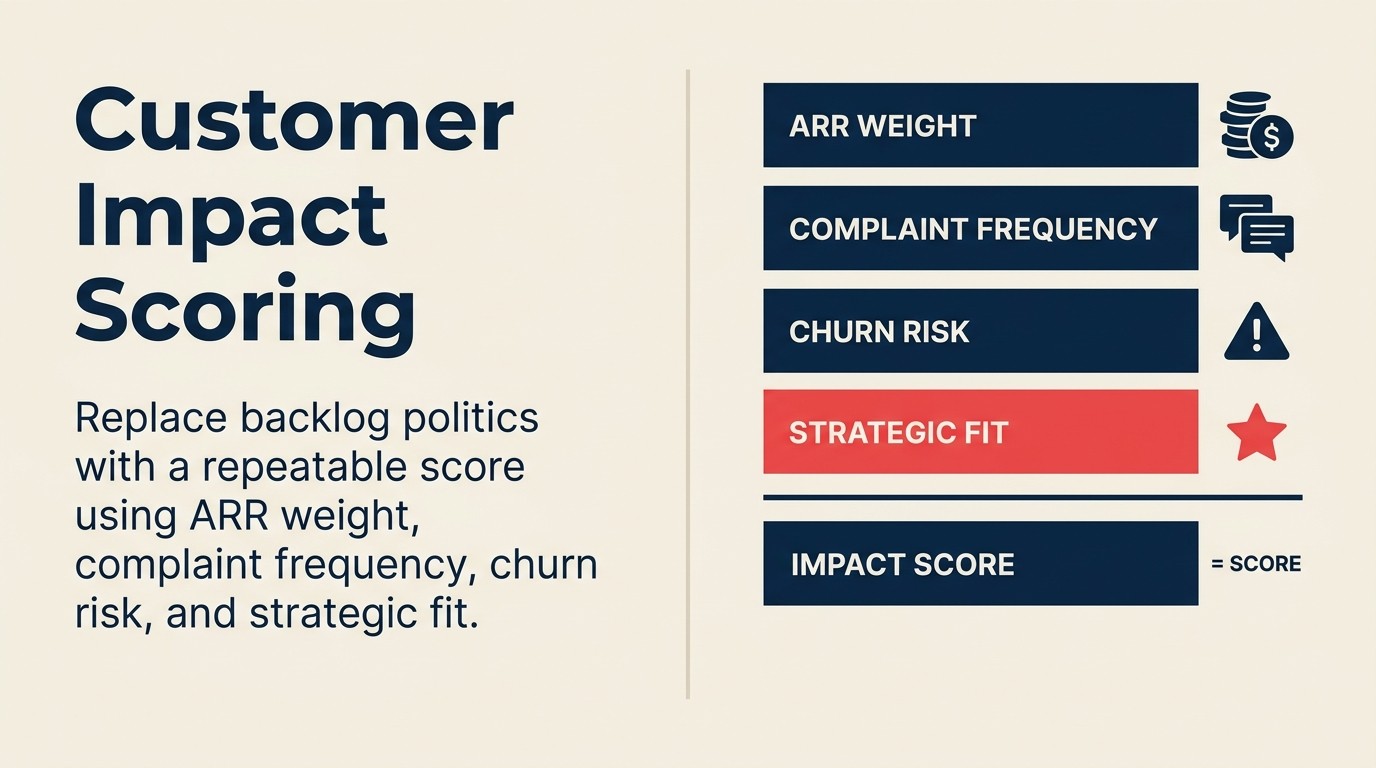 Customer impact scoring framework showing composite score components for product prioritization