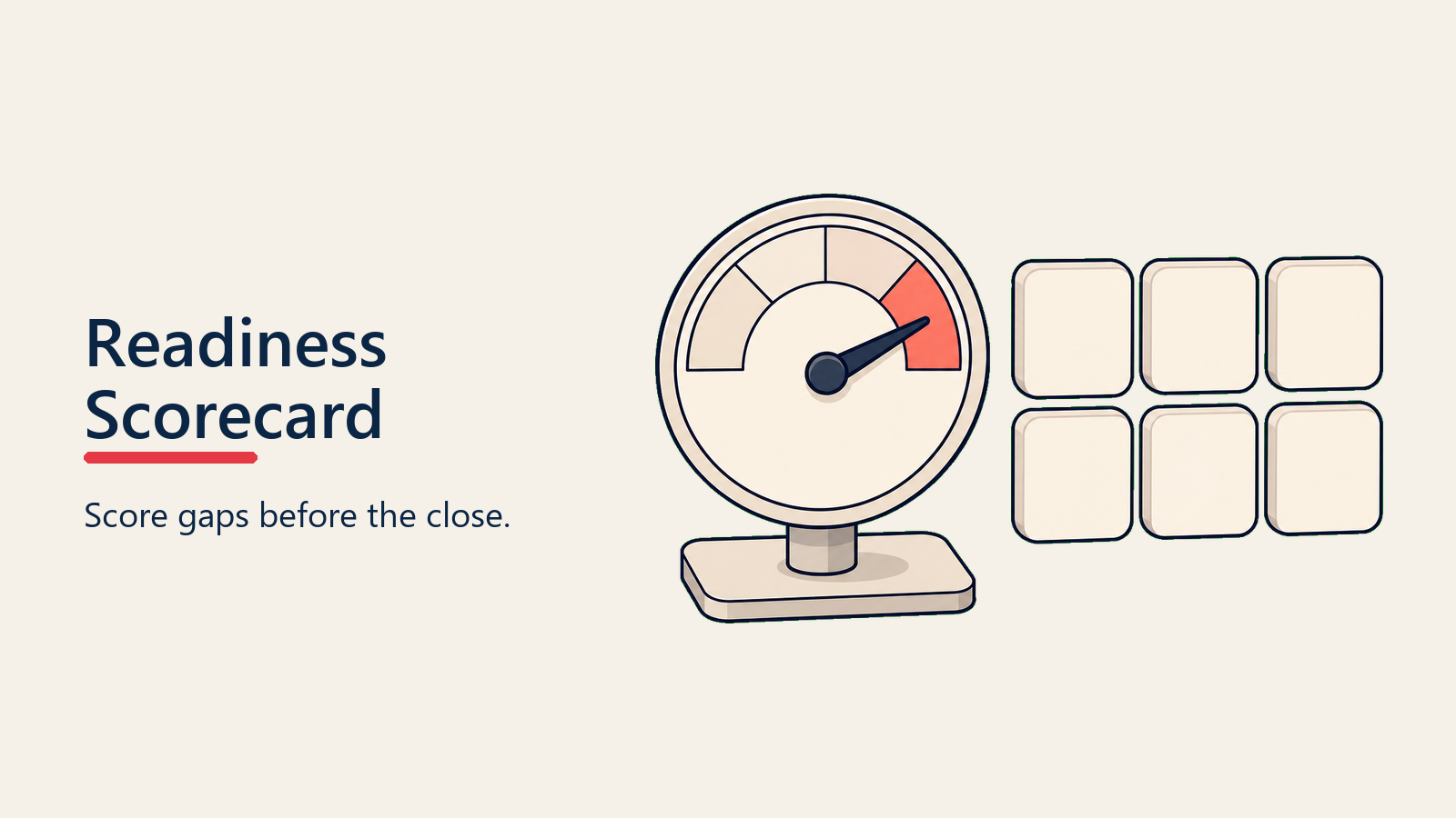 Readiness scorecard showing deal gaps before a closing push