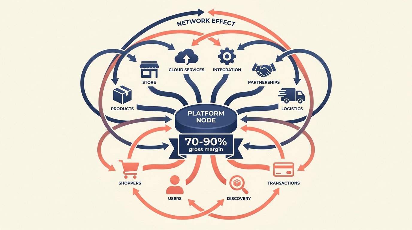 Marketplace two-sided network connecting buyers and sellers with commission economics