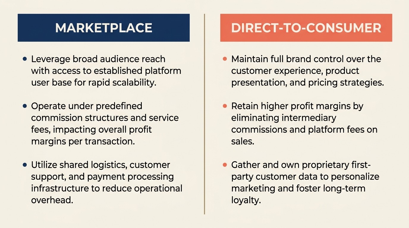 Marketplace versus direct-to-consumer ecommerce model comparison