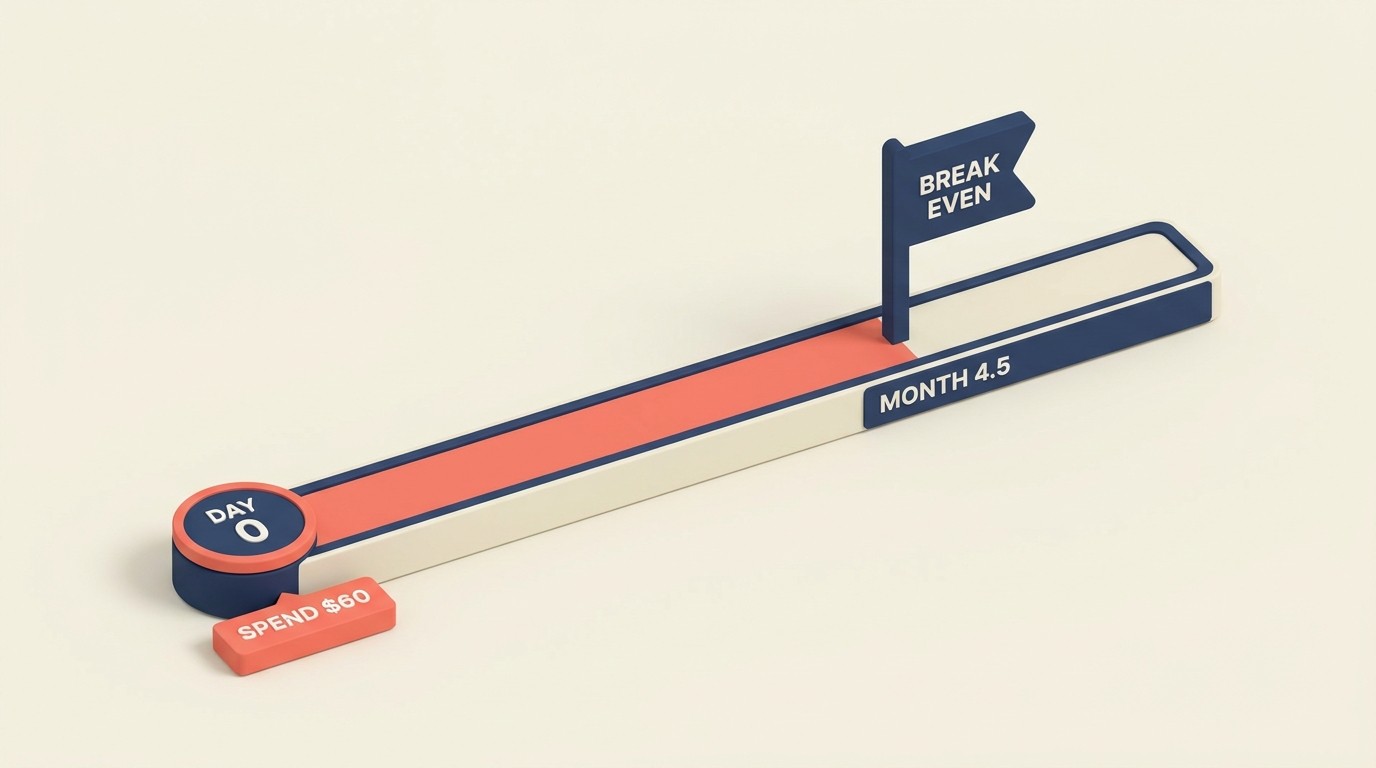 CAC payback period timeline showing months to recover acquisition cost