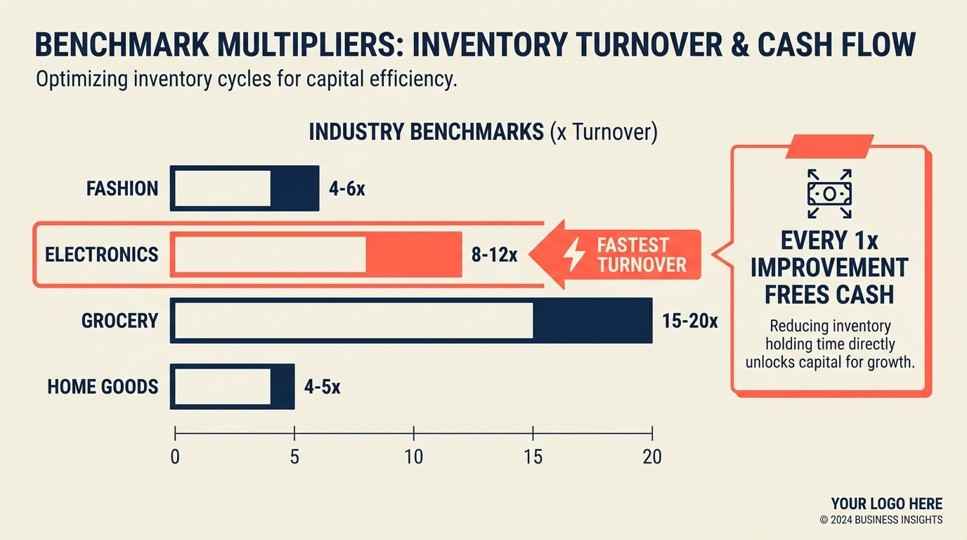 Inventory turnover and velocity analysis dashboard with industry benchmarks