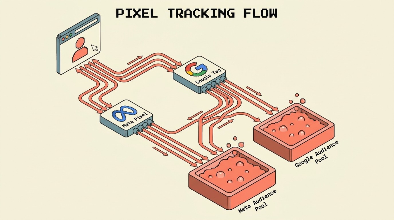 Pixel tracking foundation with Meta Pixel, Google Ads tag, and consent management