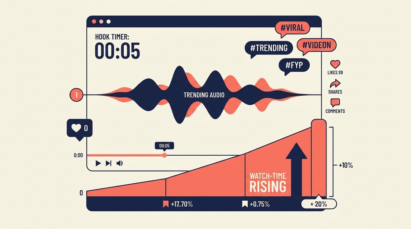 Viral content creation framework showing hook strategy trending sounds and authentic storytelling formats