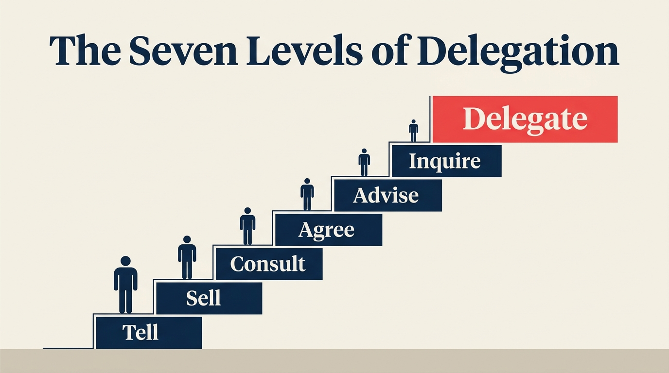 Seven levels of delegation from tell to delegate fully