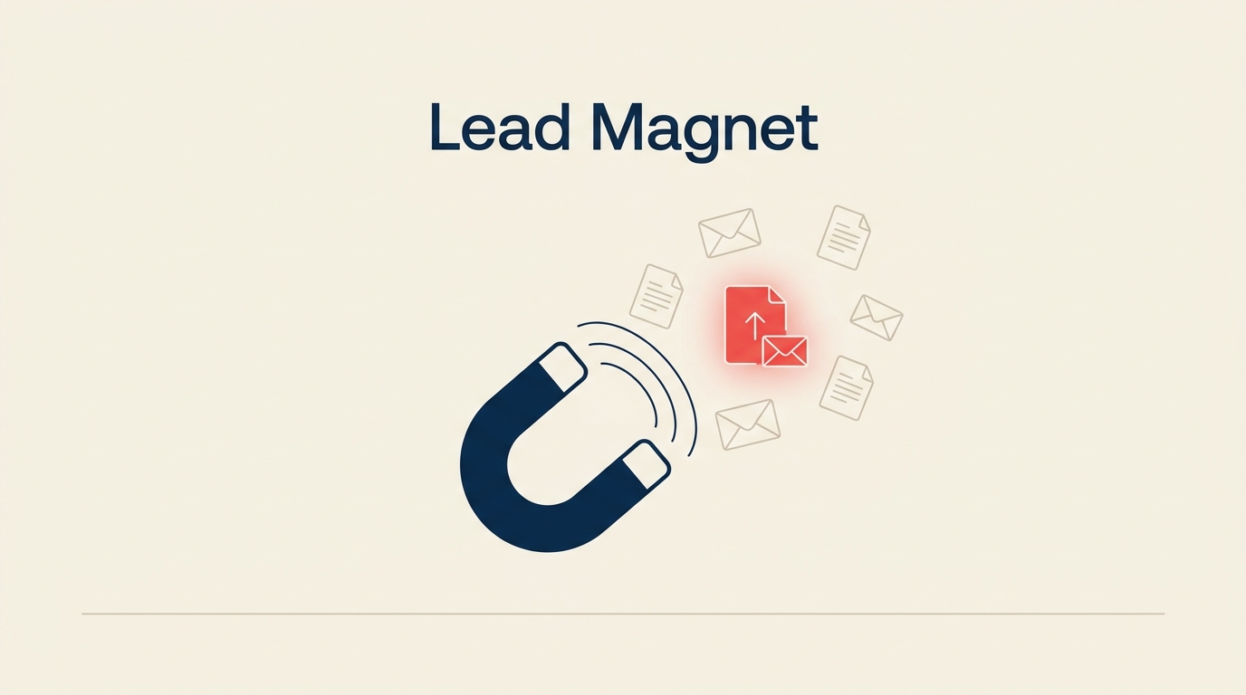 Lead magnet illustration showing a magnet attracting contact and document icons