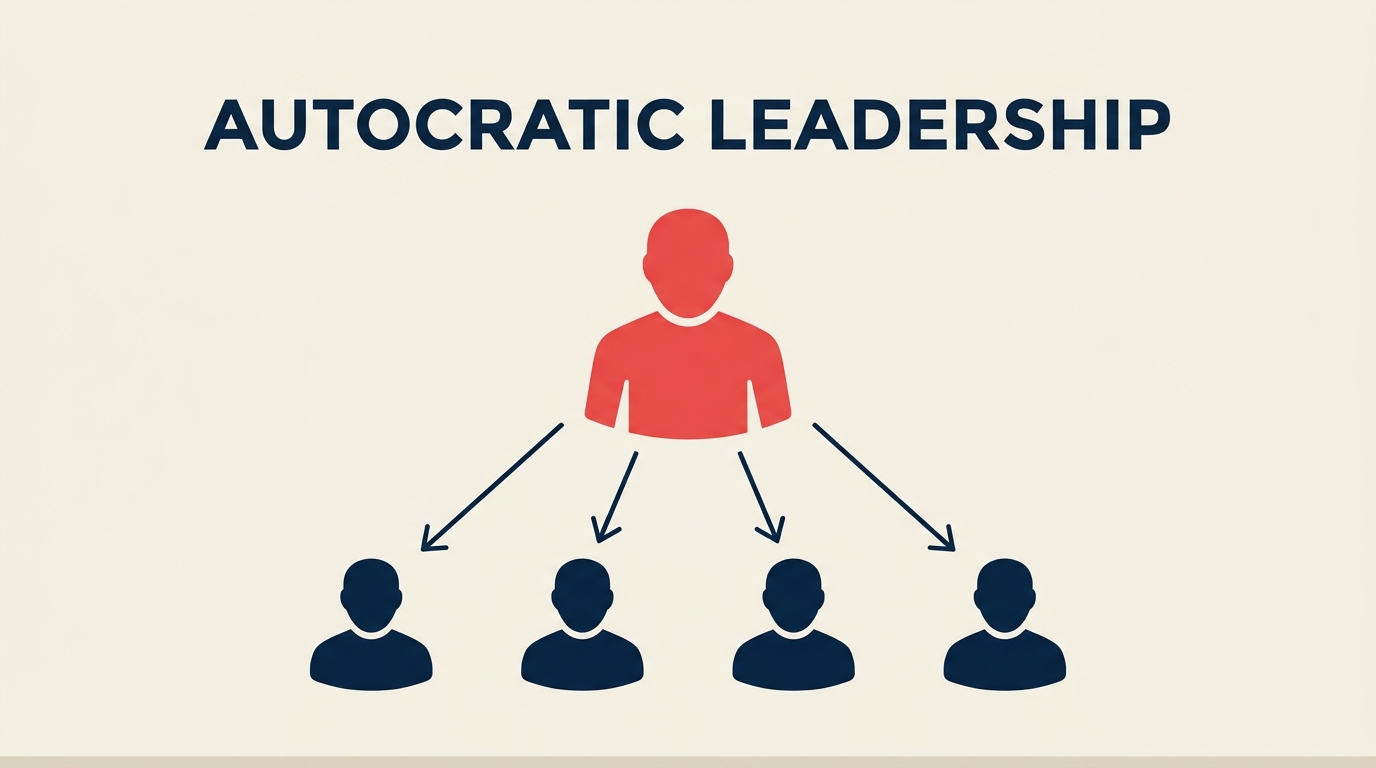 Autocratic leader making centralized decisions while the team executes