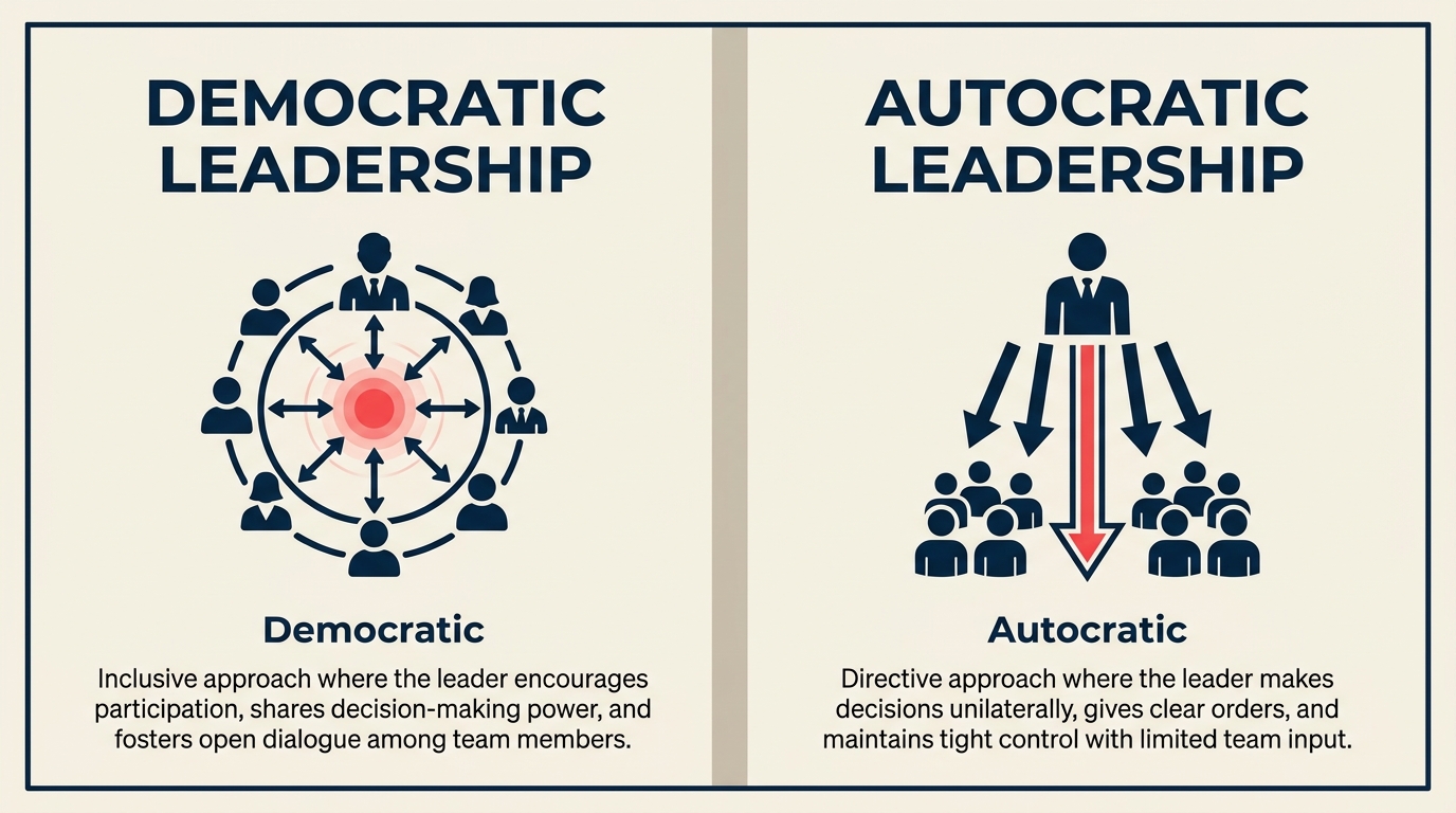 Democratic vs autocratic leadership compared with shared versus top-down decision making