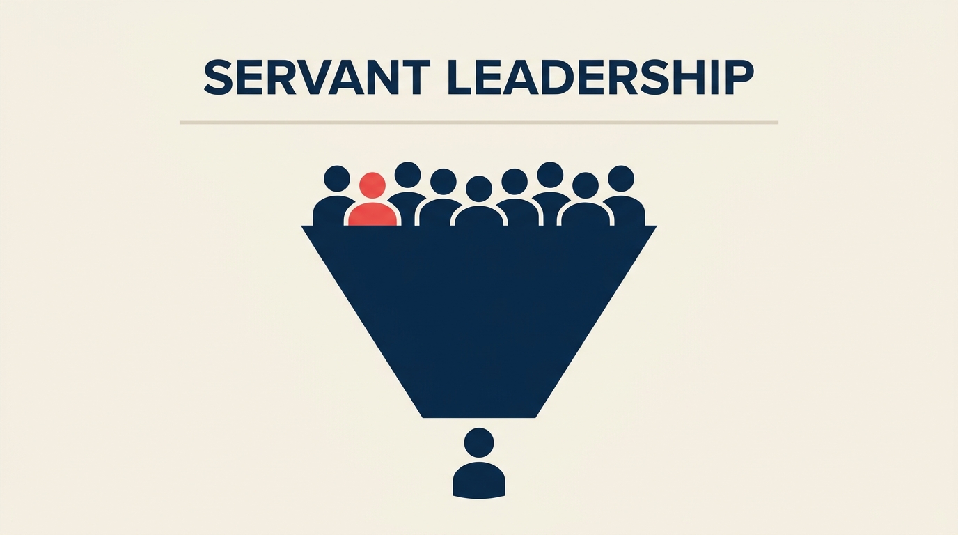 Inverted leadership pyramid showing the leader supporting the team in servant leadership