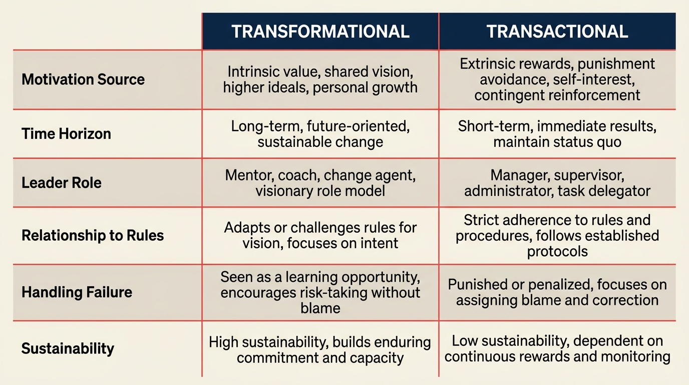 Transformational vs transactional leadership comparison