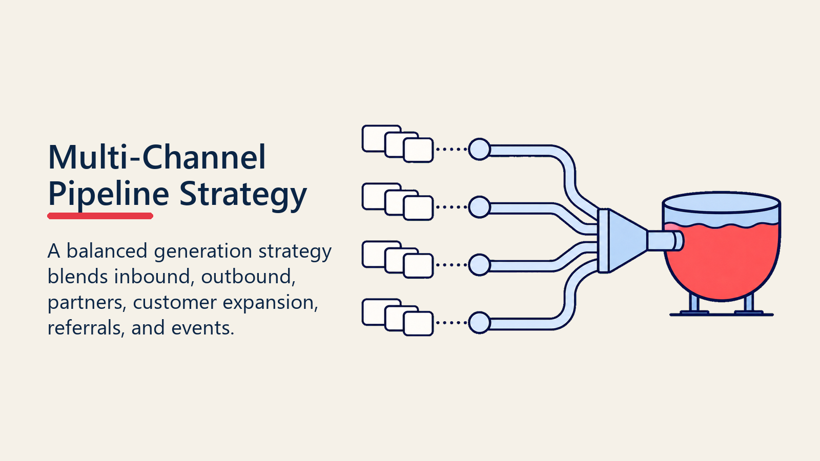 Multi-channel pipeline strategy visual with channel streams feeding a qualified-pipeline reservoir