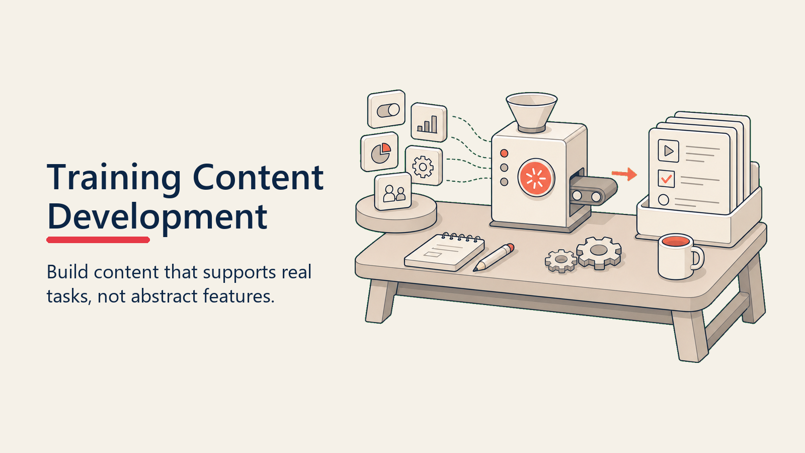 Training Content Development shown as a set of learning assets arranged by role and practice format