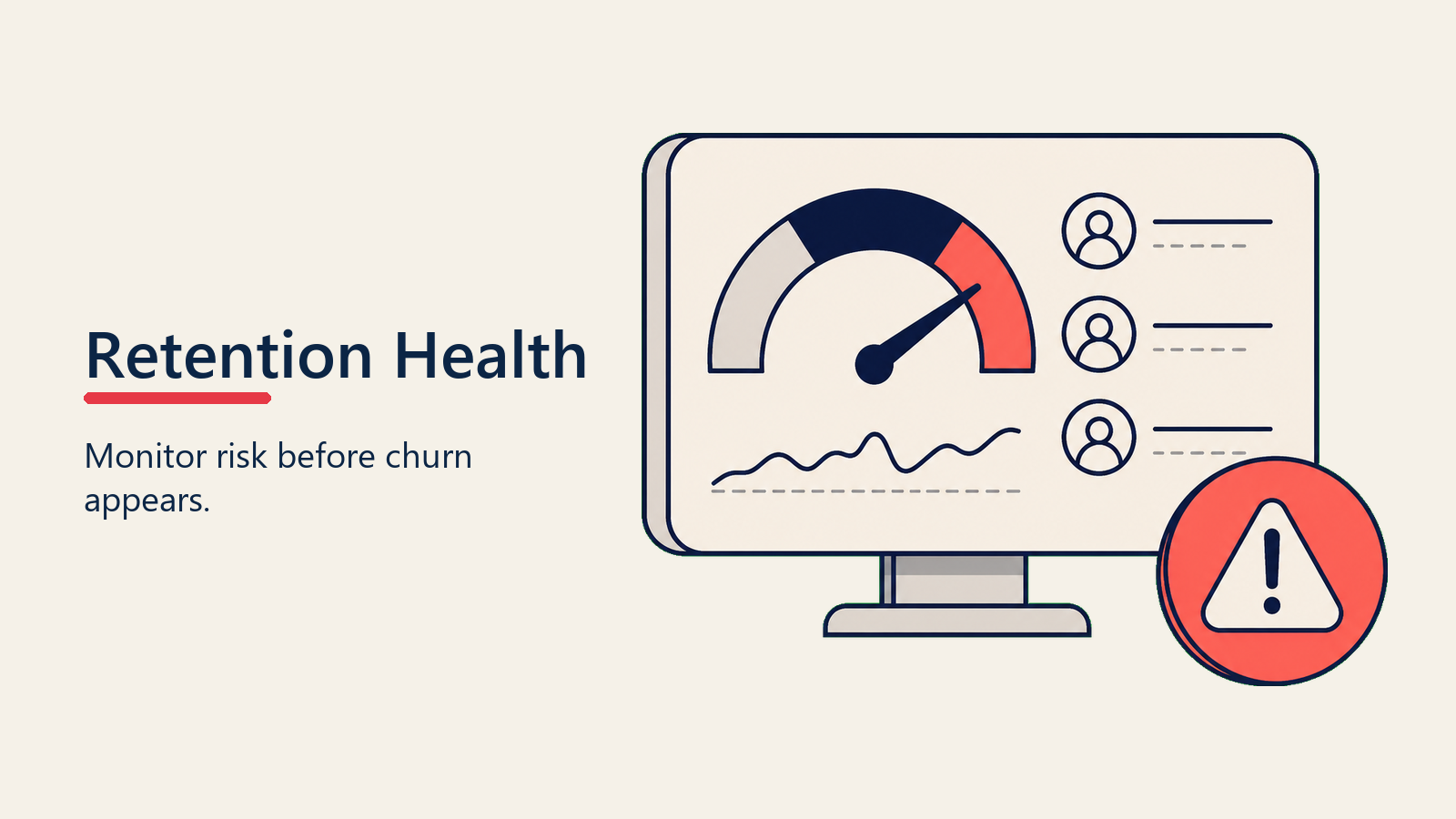 Customer Retention Health shown as a health radar screen with one coral warning signal