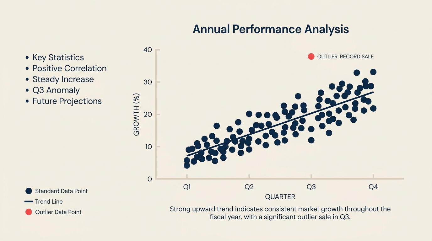Scatter diagram plotting paired data points with an upward correlation trend line