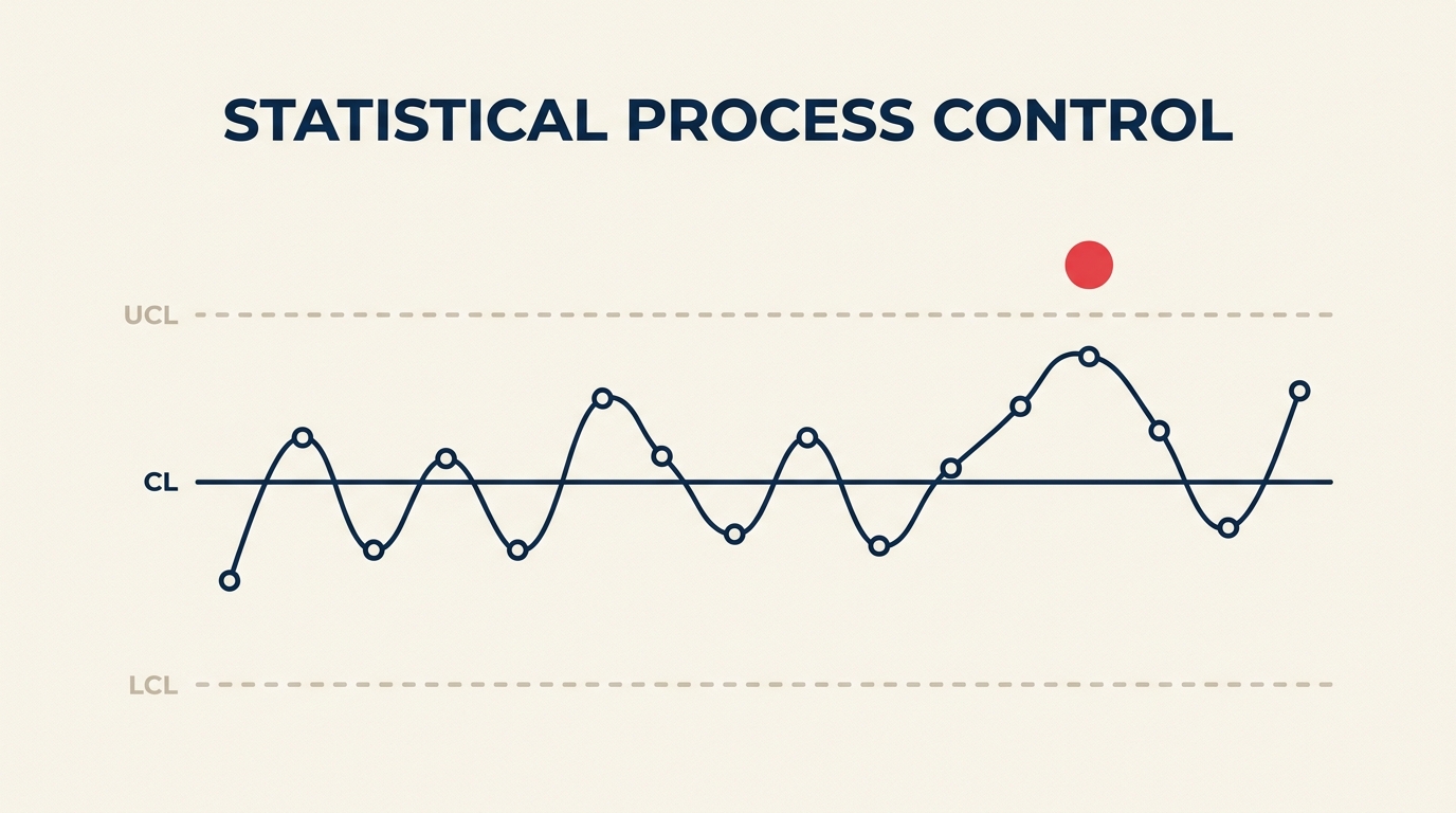 Statistical process control chart with points between upper and lower control limits