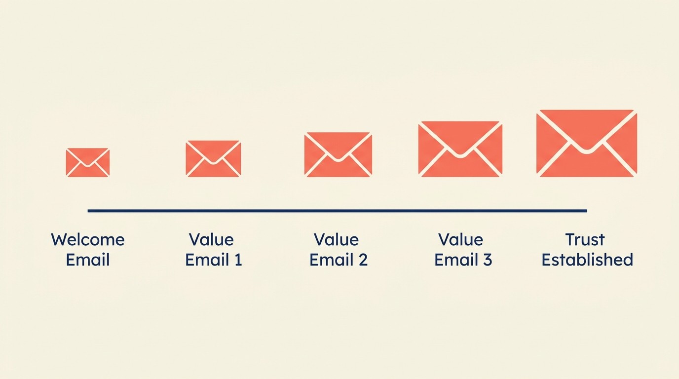 Email nurture sequence building trust with prospects across long professional services sales cycles
