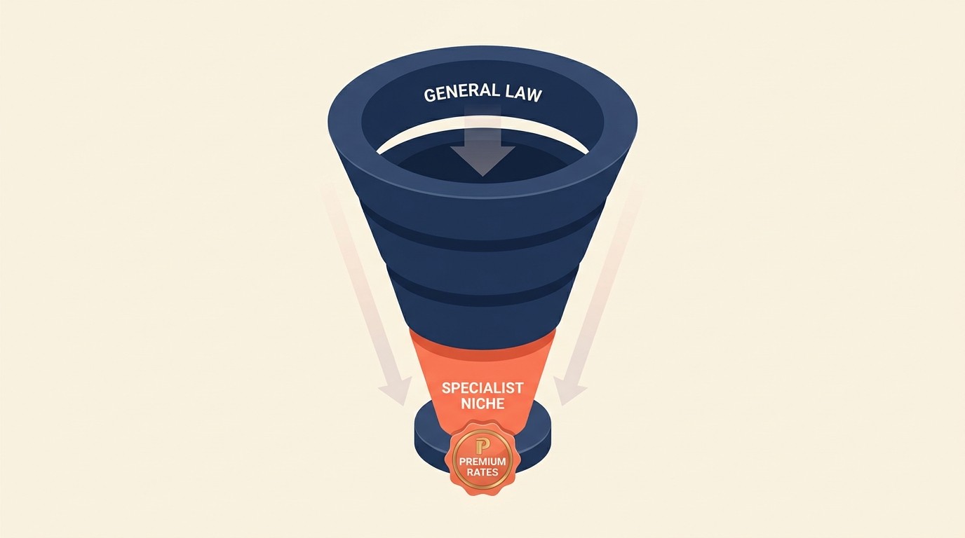 Specialized attorney commanding premium rates while generalist struggles with commodified legal services