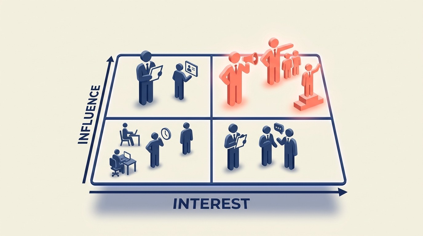 Stakeholder influence and interest mapping grid for project communication planning