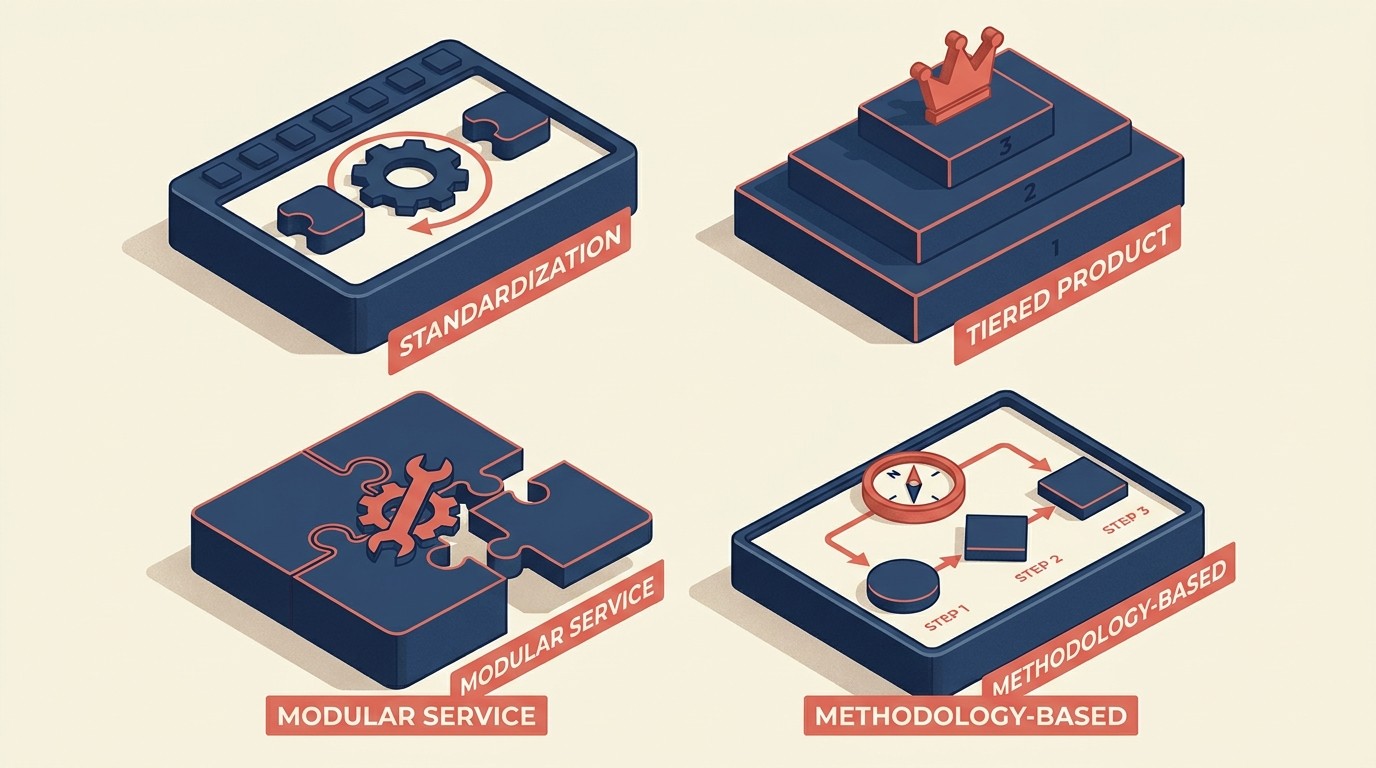 Four productization frameworks: standardization, tiered, modular, and methodology-based models