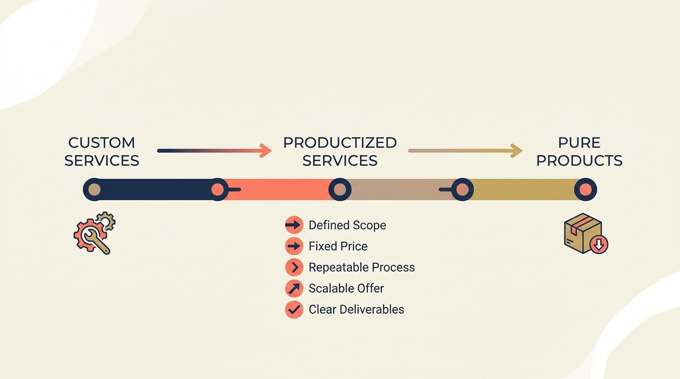Spectrum from custom services to productized services to pure products