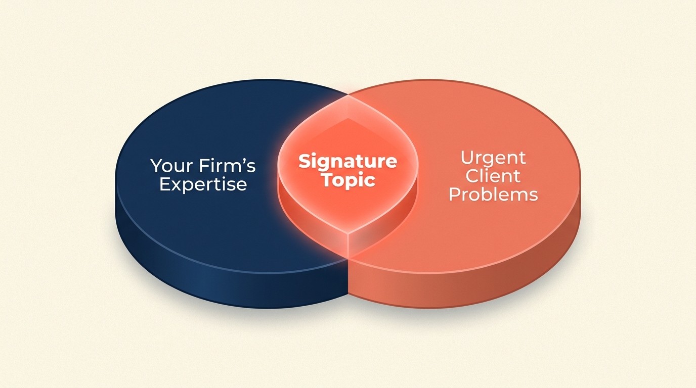 Signature topic development moving from client case studies to reusable frameworks and polished keynote-ready talks