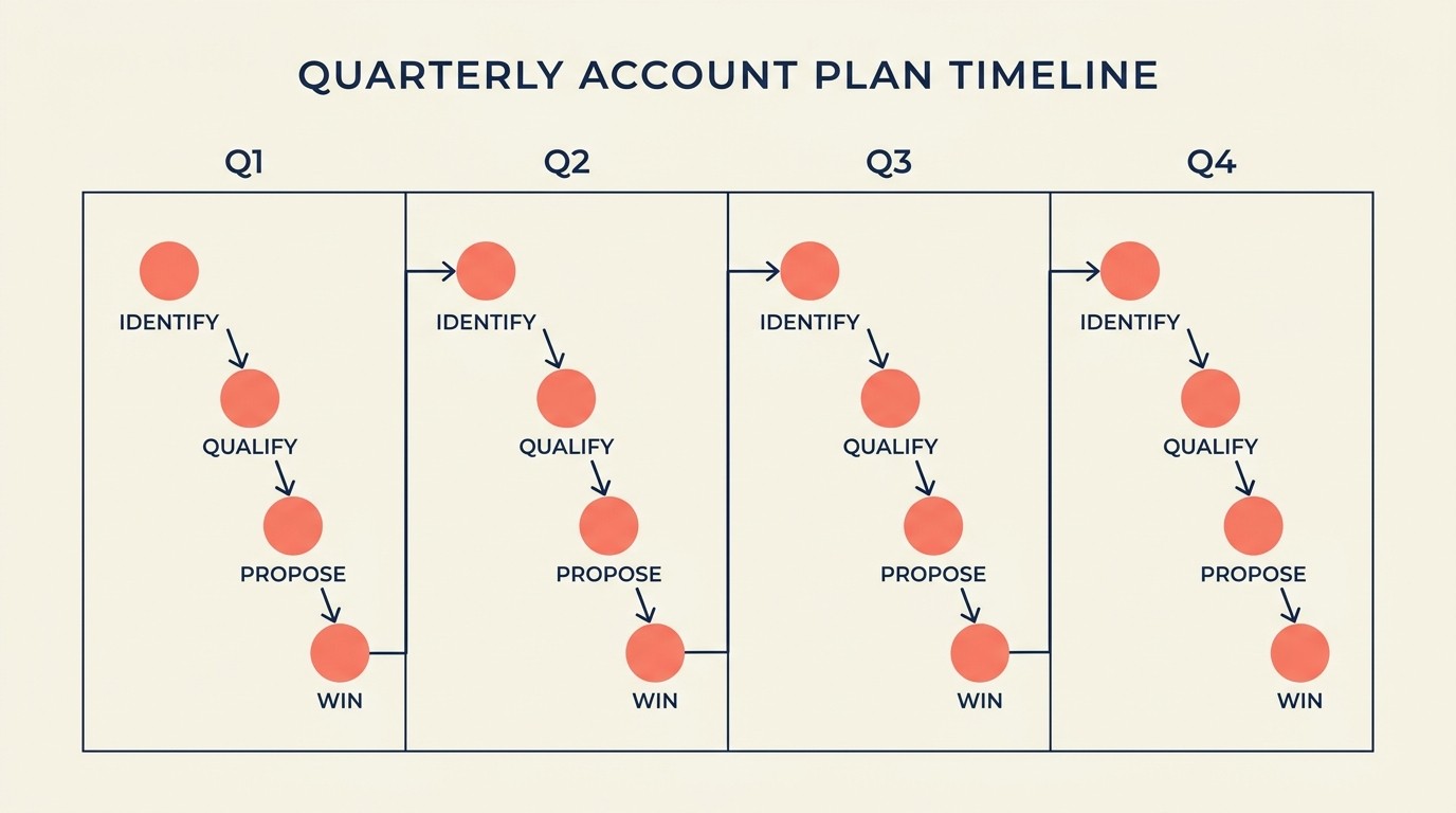 Quarterly account planning cycle integrating white space reviews with opportunity pipeline tracking