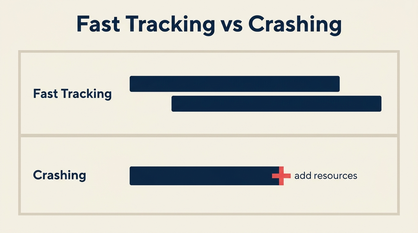 Fast tracking vs crashing schedule compression comparison infographic