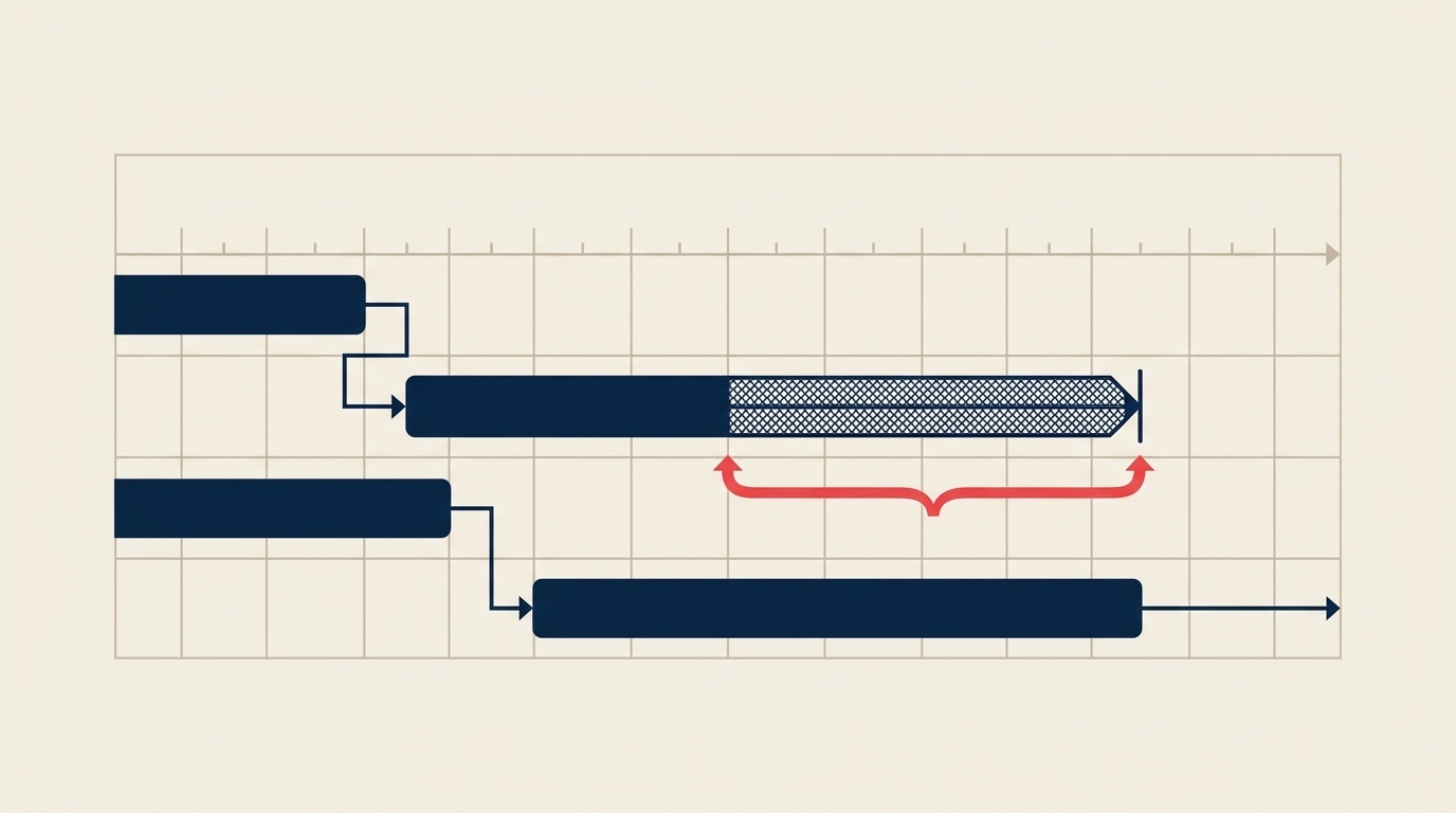 Project timeline showing total float as a slack gap before a task deadline