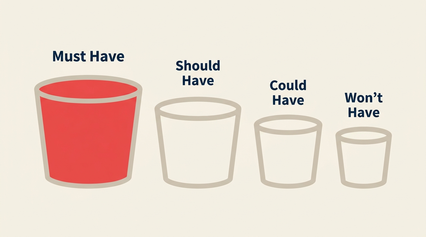 Four MoSCoW prioritization buckets must should could and wont have