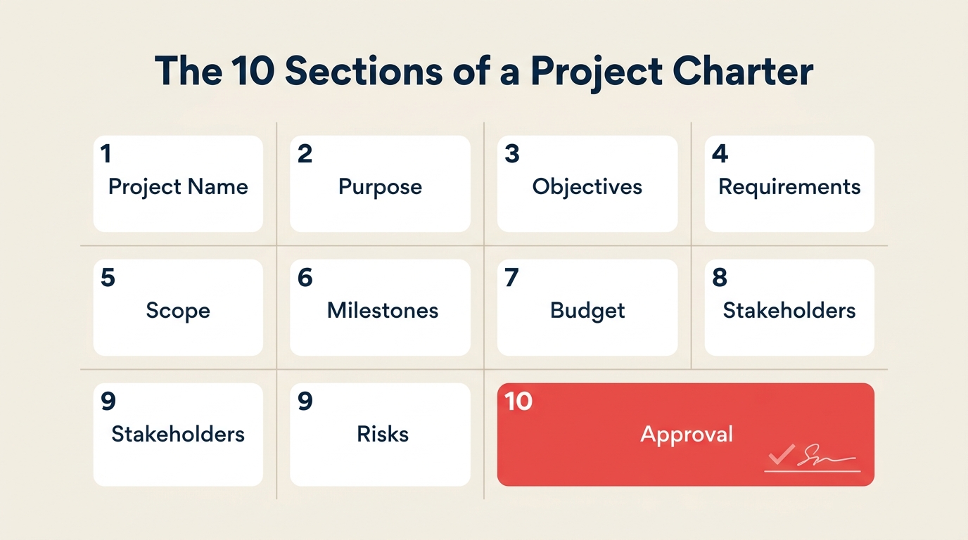Project charter template sections diagram