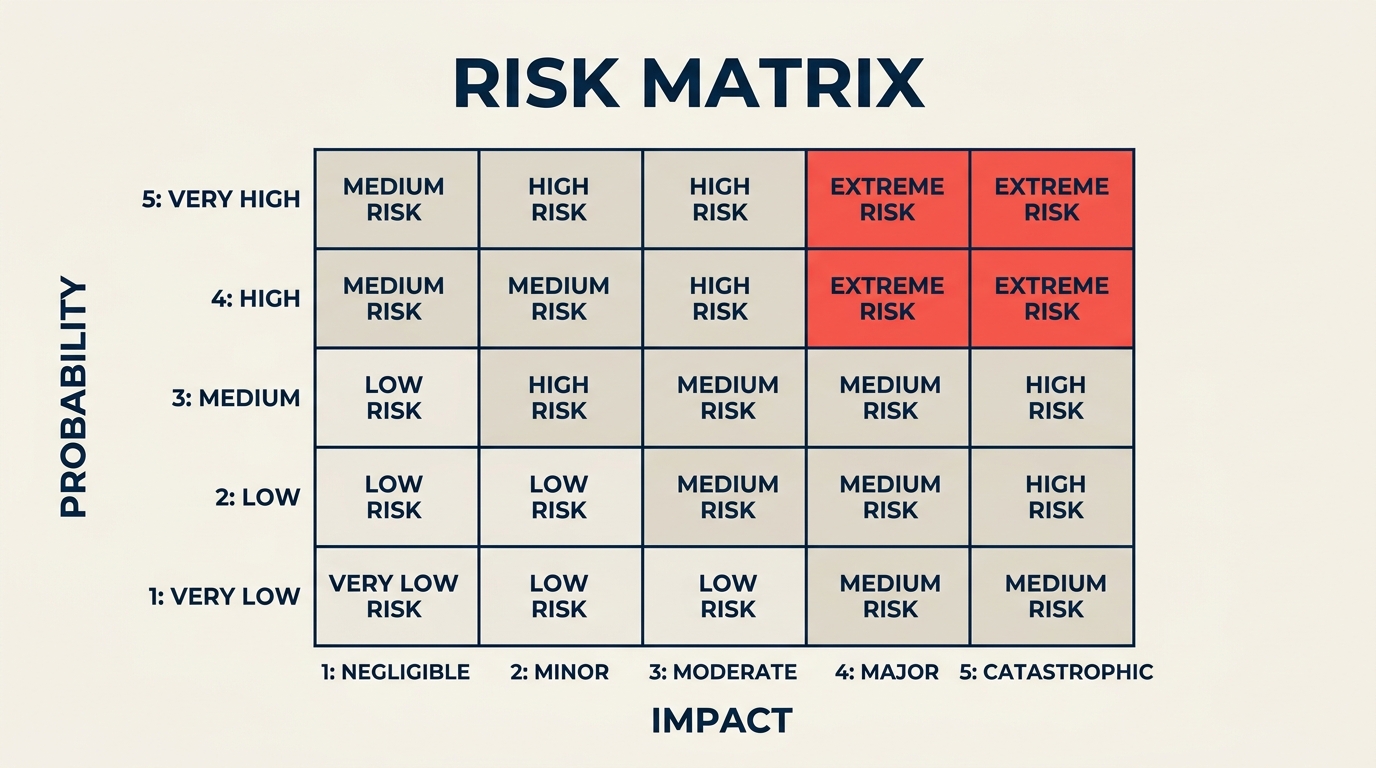 Risk matrix grid scoring probability against impact