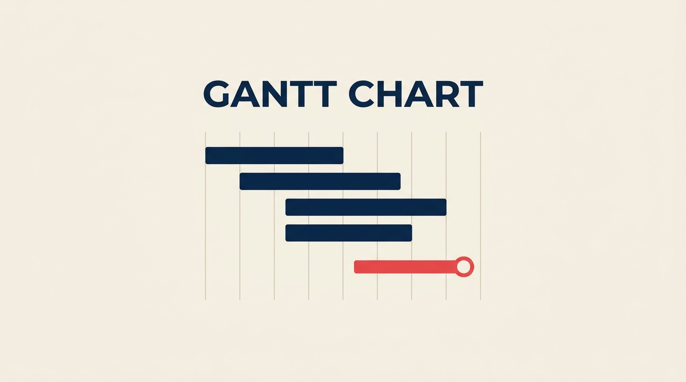 Sample Gantt chart timeline with tasks, dependencies, and milestones