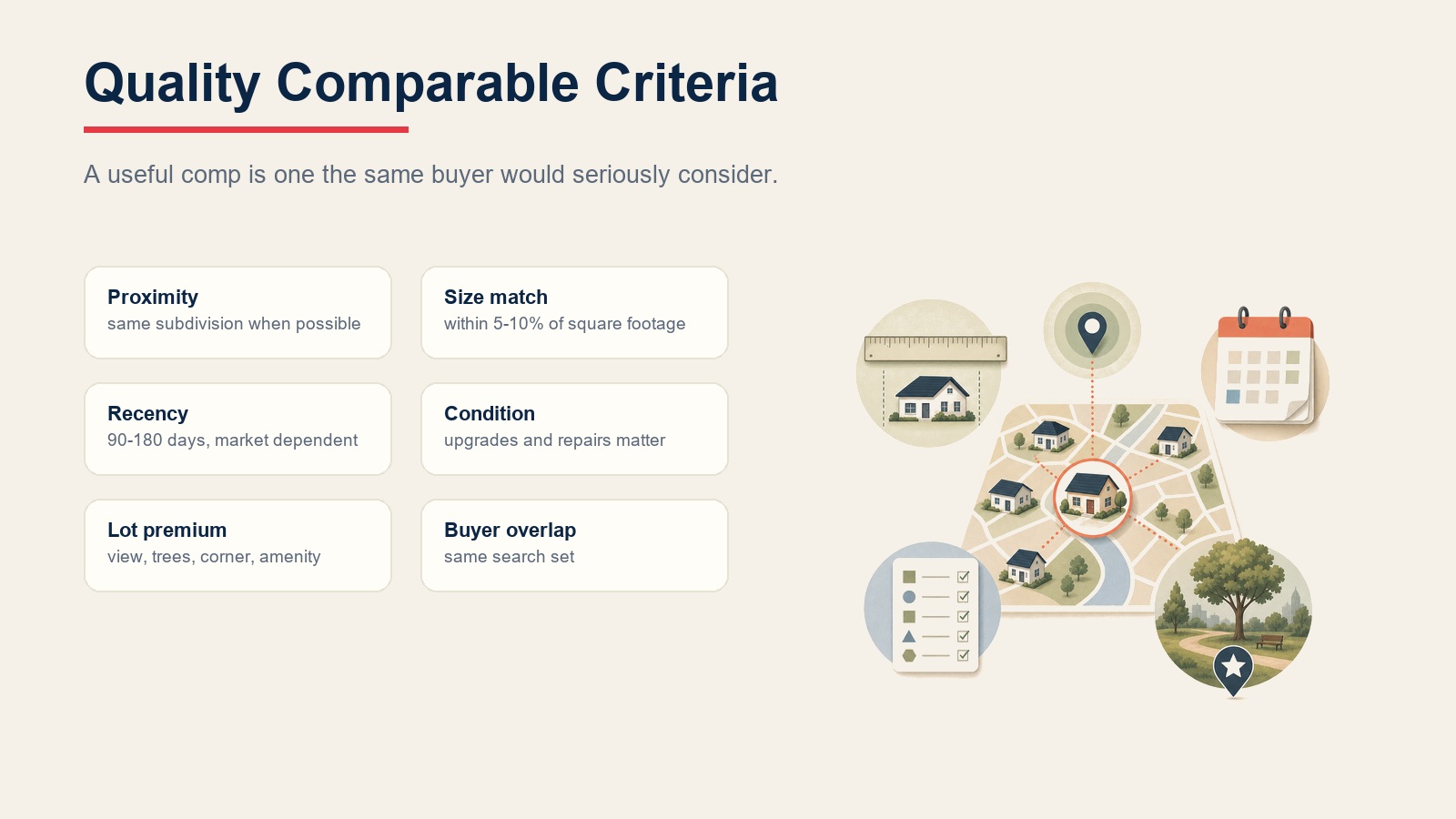 Quality comparable criteria for selecting real estate comps