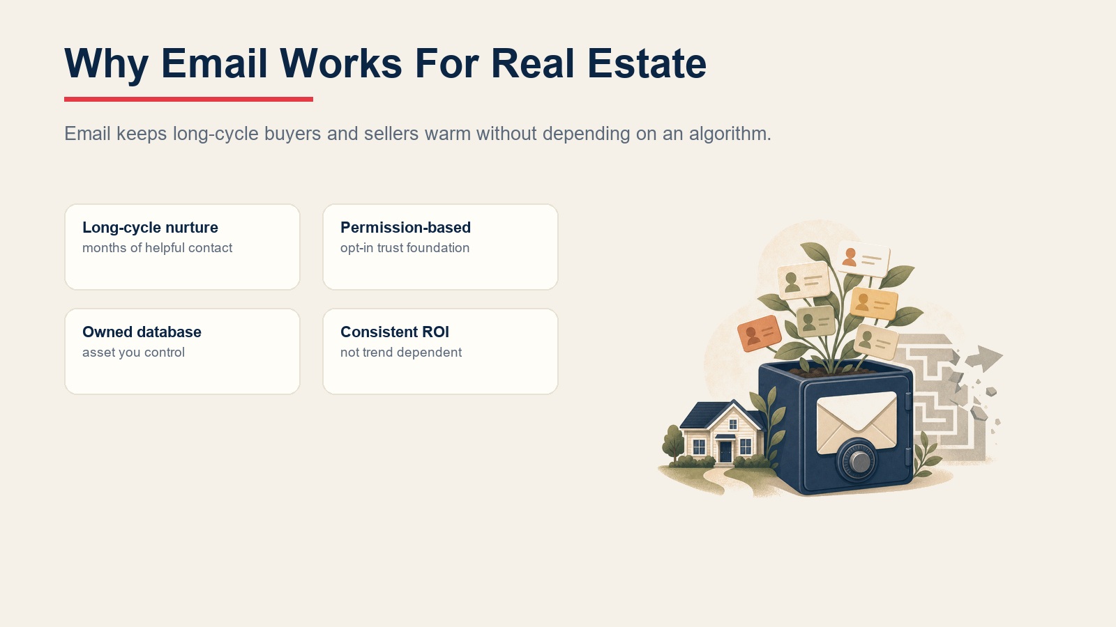Why email works for real estate as an owned channel for long-cycle nurturing
