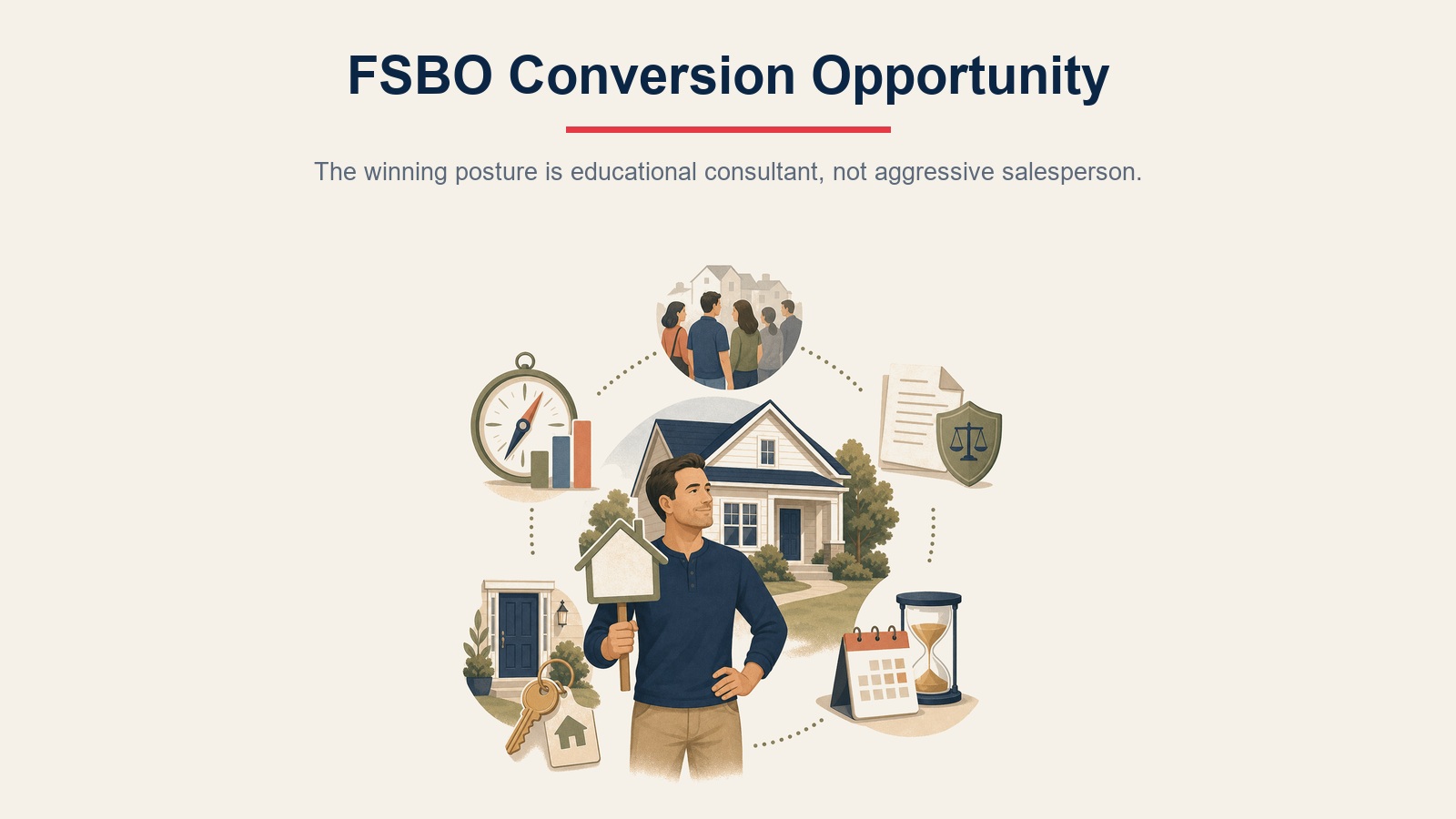 FSBO conversion opportunity showing an educational consultant approach instead of aggressive sales tactics