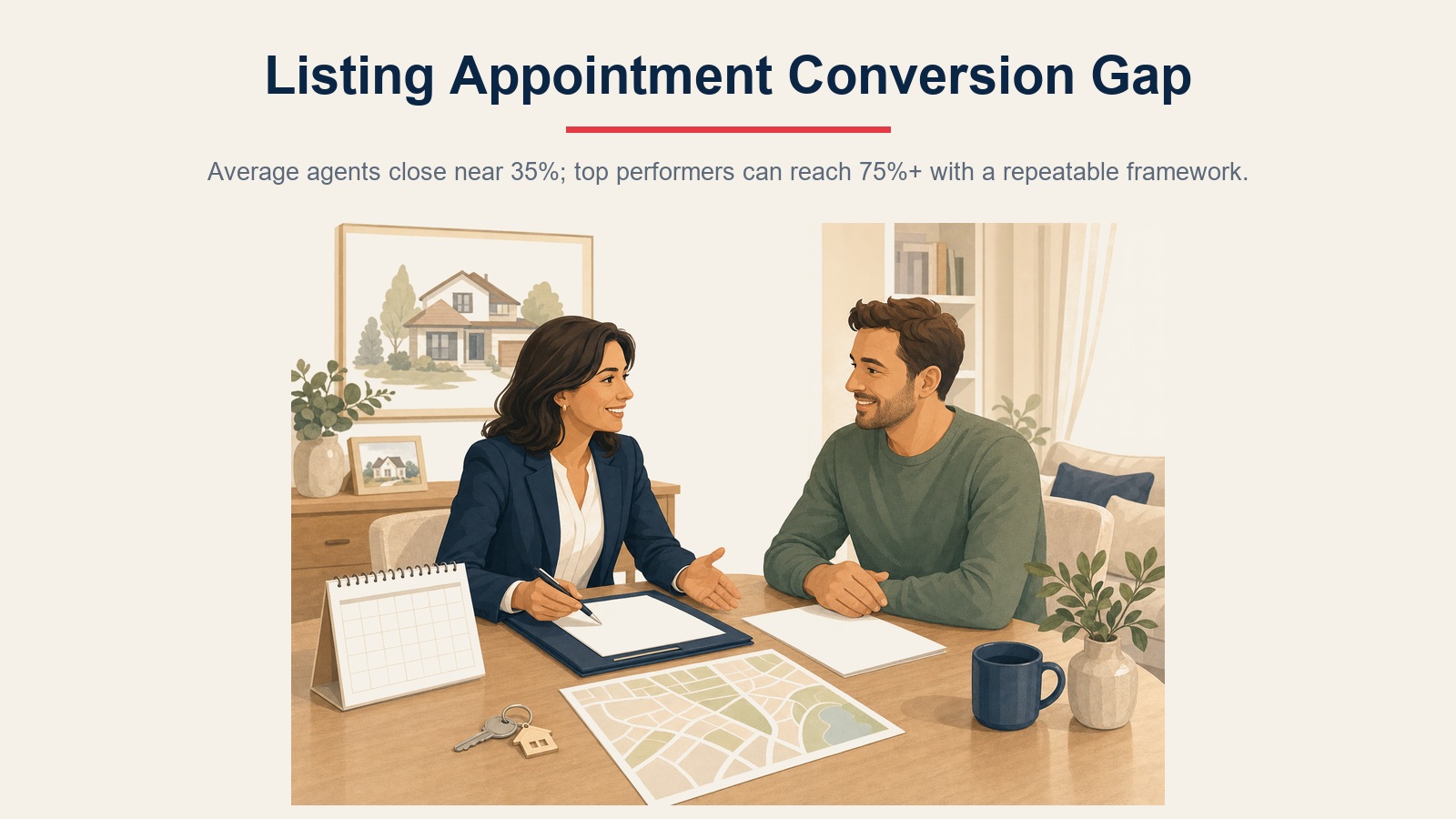 Listing appointment conversion gap between average agents and top performers