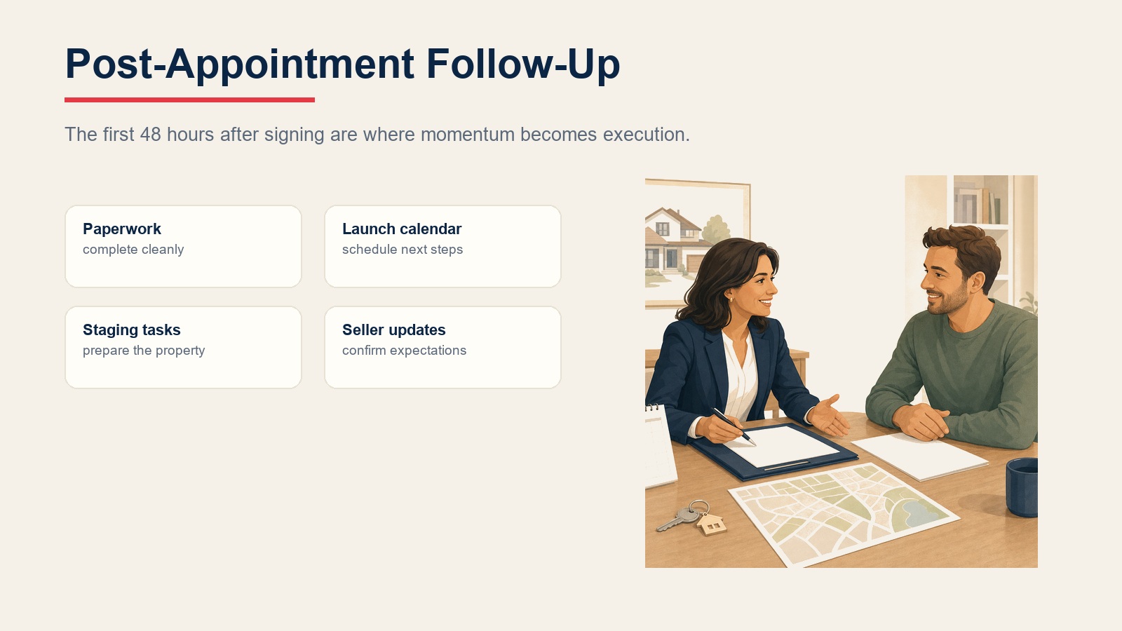 Post-appointment follow-up checklist for the first 48 hours after signing