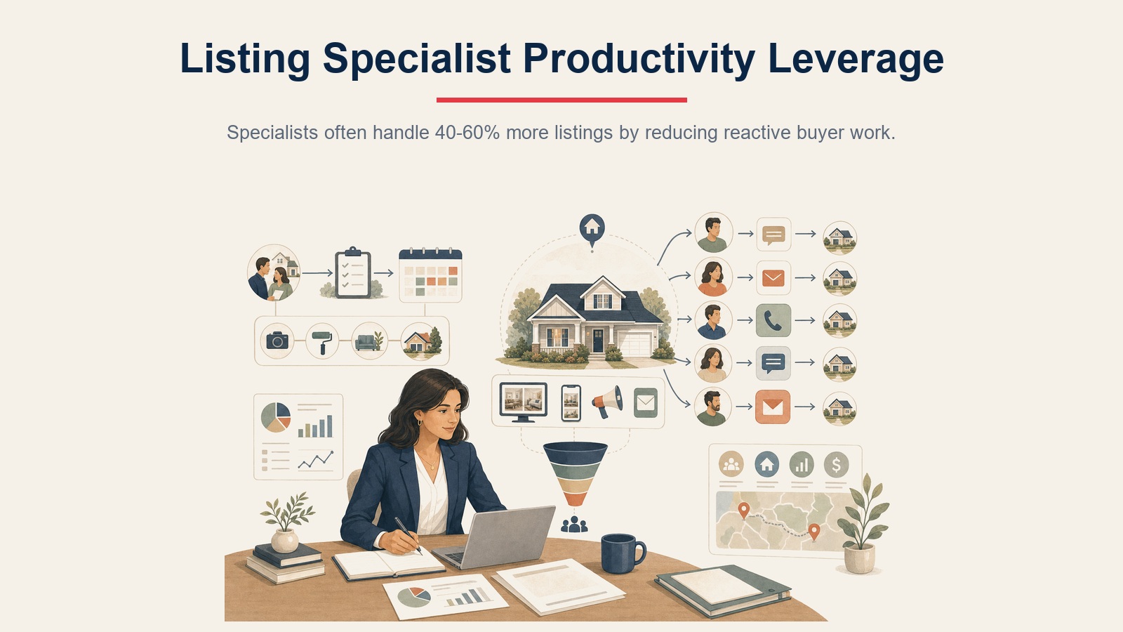 Listing specialist productivity leverage from focusing on seller-side work