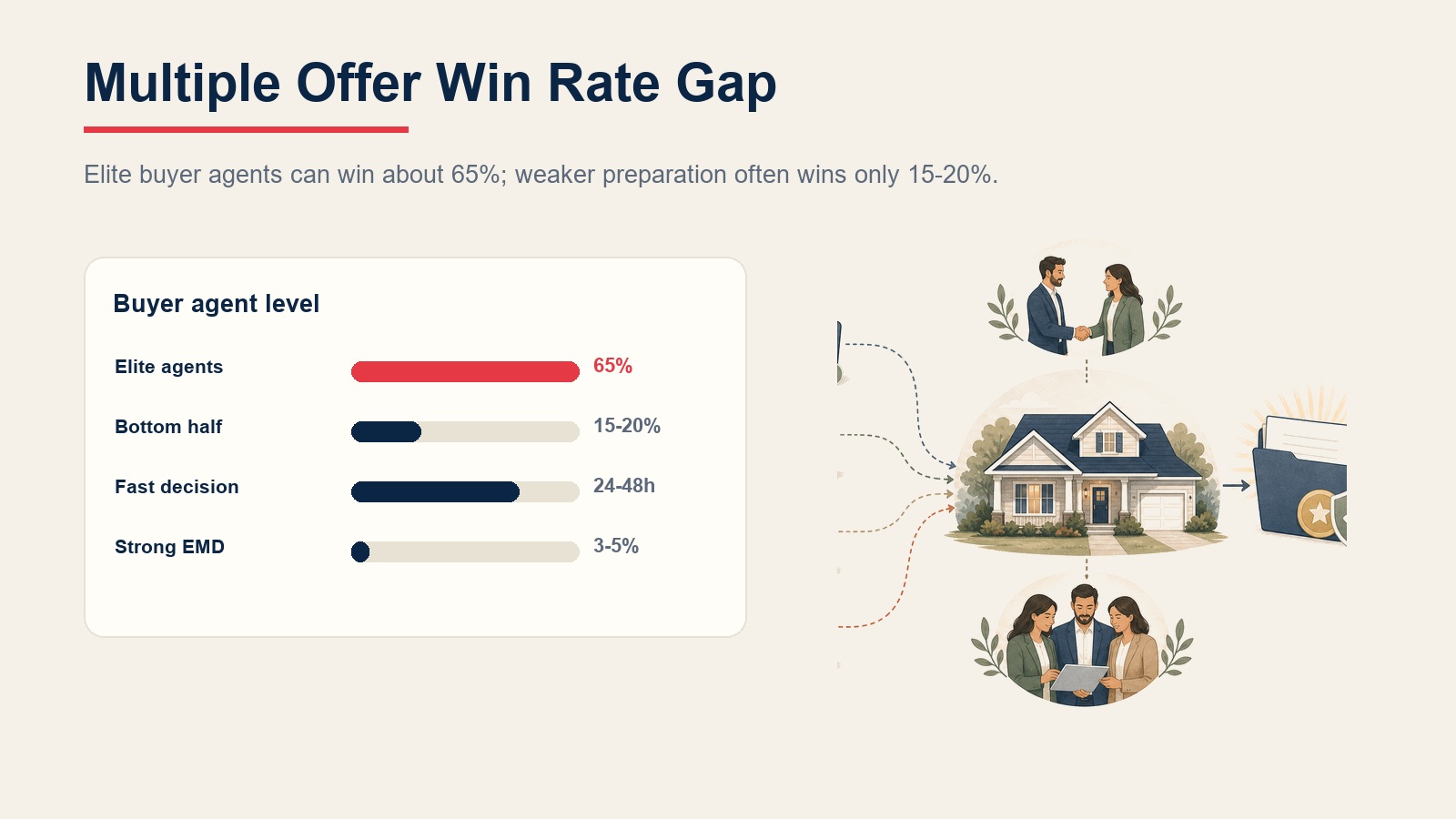 Multiple offer win rate gap between elite buyer agents and weaker preparation