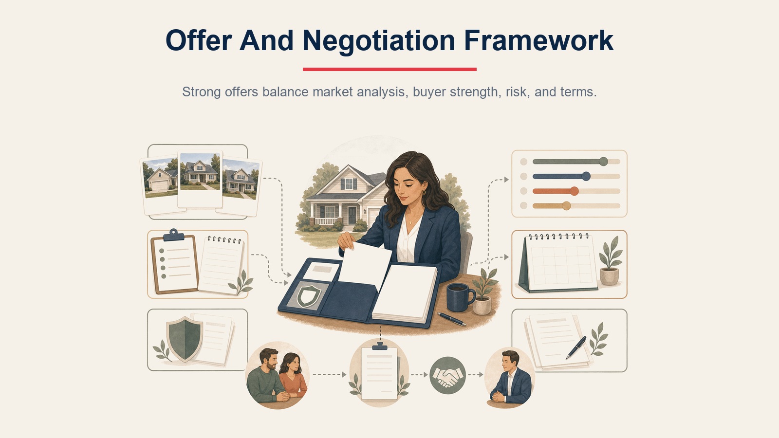 Offer and negotiation framework balancing market analysis, competitive positioning, and risk management